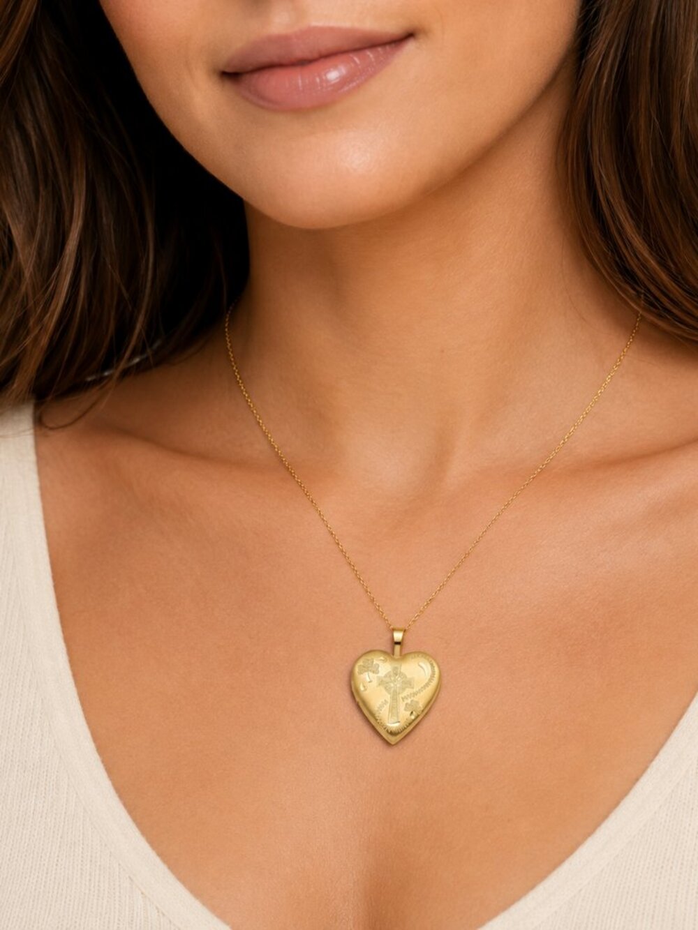 925 Sterling Silver Gold-plated 20mm Irish Clover Celtic Cross Heart Locket